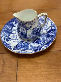 Blue Mikado Royal Crown Derby creamer and saucer- made in Englan