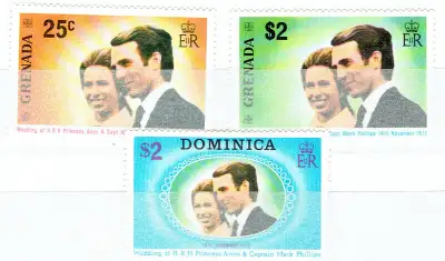 Une série de 3 timbres tout neufs de DOMINICA, de l'année 1981, "MARIAGE ROYALE / ROYAL WEDDING .