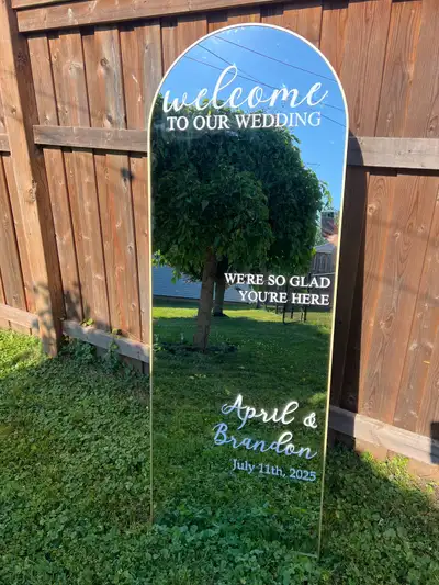 ✨ Custom Wedding Mirror Rental ✨ • Gold arch mirror with stand • Personalized with your names and we...