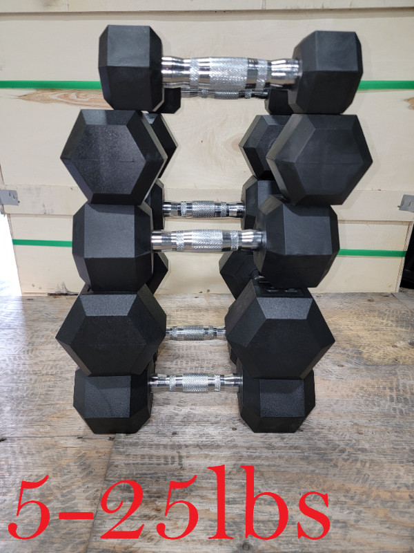 $175 BRAND NEW 5-25LB Rubber Hex Dumbbells Weight set No Odor in Exercise Equipment in City of Toronto - Image 3
