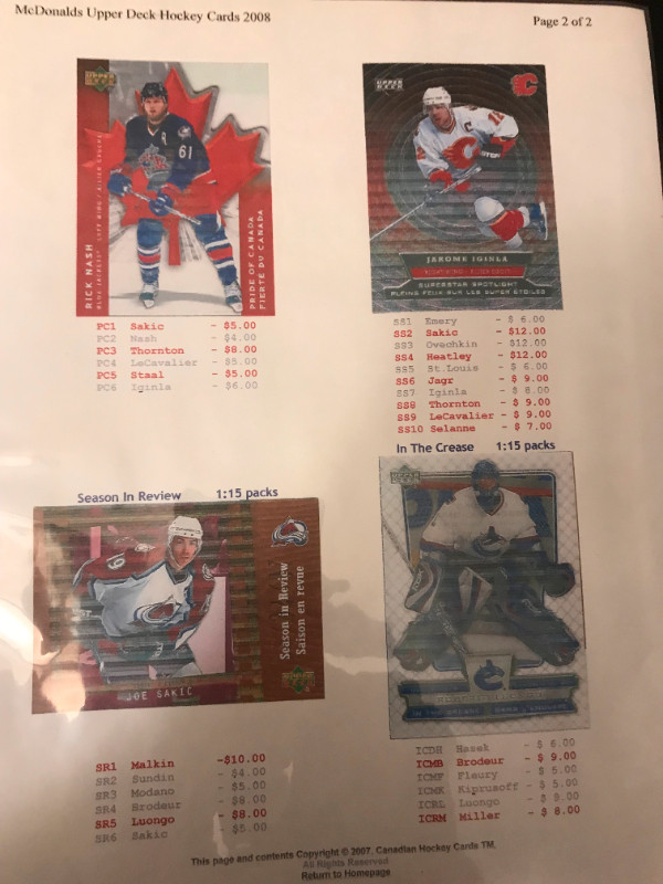 Completed 2007/2008 McDonalds' Upper Deck Hockey Card Set in Arts & Collectibles in City of Toronto - Image 3