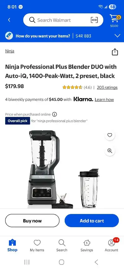 This is a used Ninja Professional Plus Blender DUO with Auto-iQ, boasting a 1400-Peak-Watt motor and...