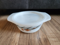 VINTAGE Indopal Indonesia 'Tiger Lilies' MILK GLASS bowl w/lid