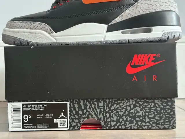 DS Air Jordan 3 BC3 Retro Black Cement 2024 Shoe Sizes 9-12 in Men's Shoes in City of Toronto - Image 9