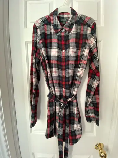 Women's ROOTS Red, Plaid Flannel Tunic with Belt, Size Small, View more