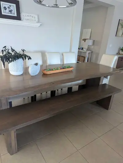 Solid Wood Dining Table Live Edge with bench, View more