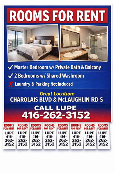 Renting out Master Bedroom with private full washroom and 2 smaller bedrooms with shared full washro...