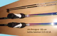 set Ski de fond 205 cm  ROSSIGNOL +poles+ bottes 11.5-12 US men