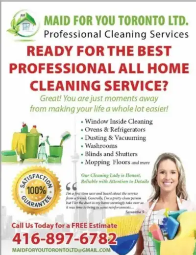 Cleaning lady available! 416-897-6782, View more