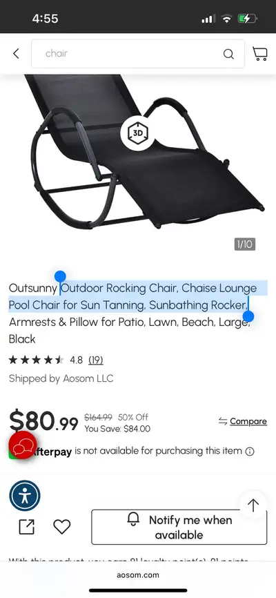 Outsunny Outdoor Rocking Chair, Chaise Lounge Pool Chair for Sun, View more