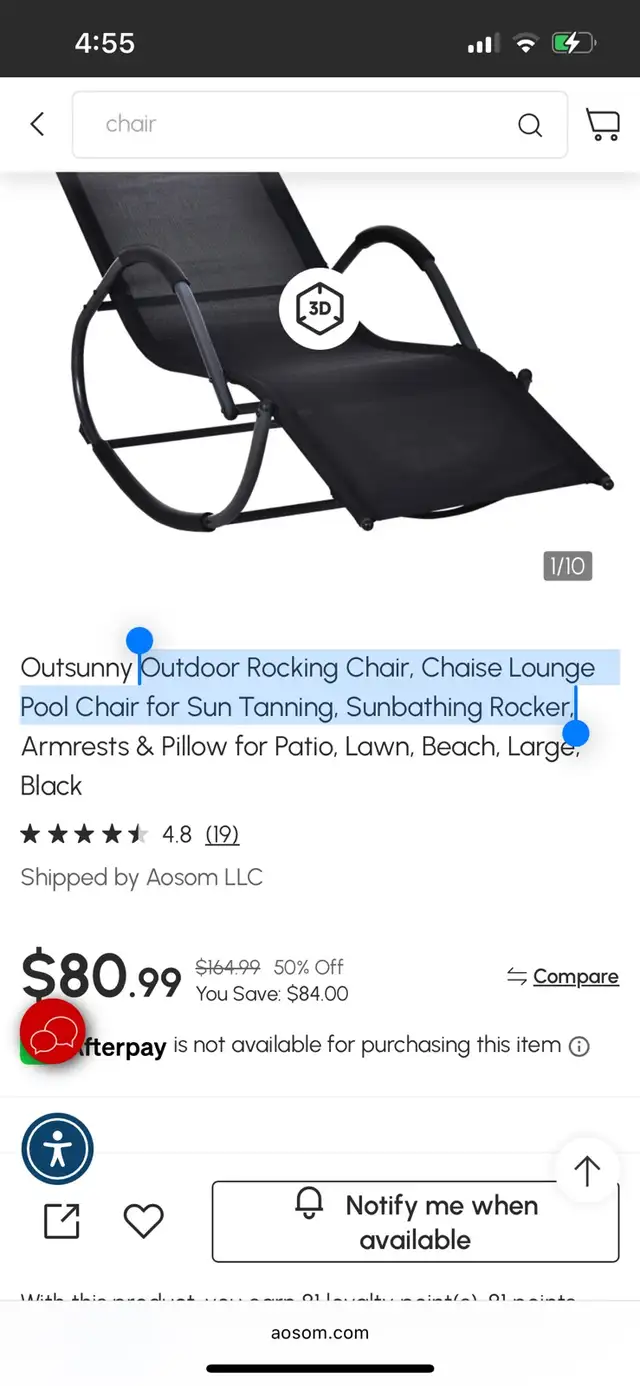 Outsunny Outdoor Rocking Chair, Chaise Lounge Pool Chair for Sun in Patio & Garden Furniture in Markham / York Region - Image 2