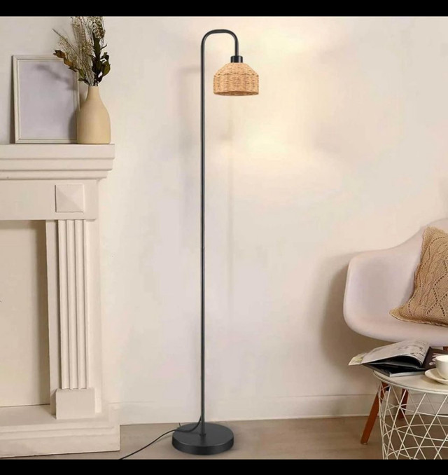 Black Arc Standing Lamp with Dense Paper Birch Shade and On/Off  in Indoor Lighting & Fans in Hamilton - Image 4