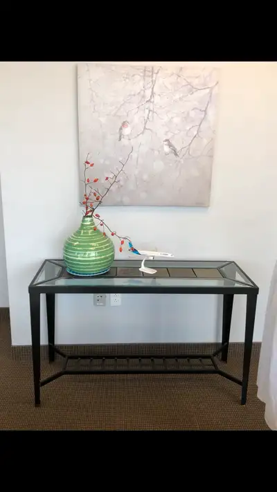 black console with glass and slate. , View more