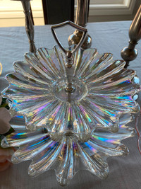 Two Tier Federal Glass iridescent Celestial Cake Stand