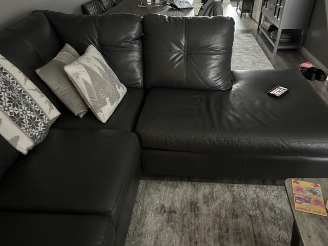 Leather Grey Sectional in Couches & Futons in Hamilton - Image 2