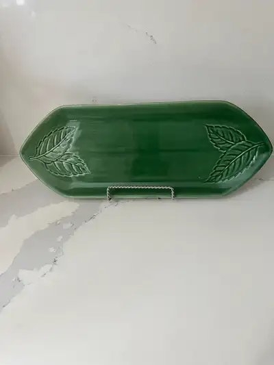 Designed by Betty Singer/Cherison Oblong Green Ceramic Platter, View more