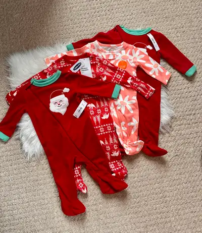 Selling brand-new baby footed pajamas (sleepers) for 3-6 months – perfect for the holiday season! De...
