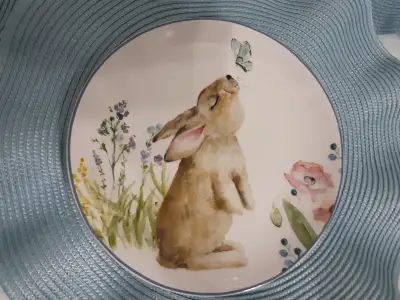 Four adorable bunny rabbit plates for sale. Brand new and in perfect condition. Perfect for spring/s...