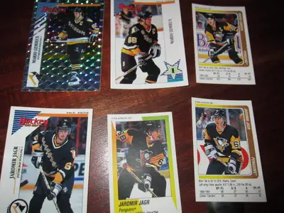 Mario Lemieux 1991-92 Sticker Number 268 1993-94 Sticker Number 136 and H Jaromir Jagr 1991-92 Stick...