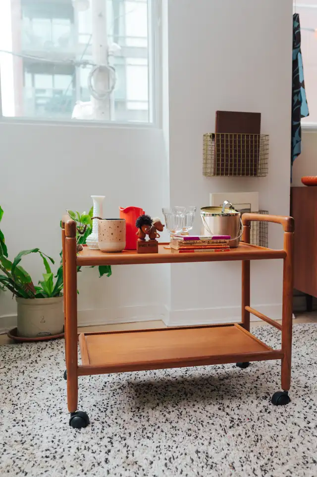 Mid-Century Modern Wood Bar Cart / Serving Trolley – 1960s–70s