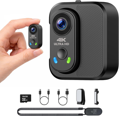 BRAND NEW Action Camera 4K, Mini Body Camera with 64GB SD Card, View more