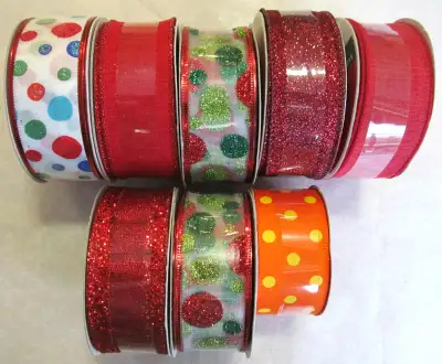 Christmas ribbon, 1.5 inches wide, Assorted styles, $5 each roll, View more