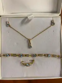 Diamond Aquamarine Earrings, Pendant, Ring and Bracelet
