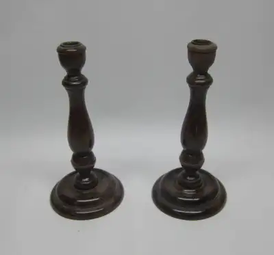 Nice Pair of Older Wooden Candle Sticks, View more