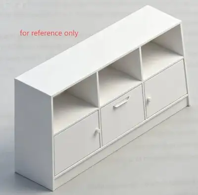 White storage cabinet with three fabric drawers, View more