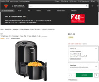 T-fal Easy Fry Compact Duo Air Fryer, Large 1.6L. Colour: Black.