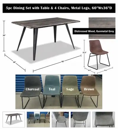 5pc Dining Set with Distressed Wood Table and Chairs, View more