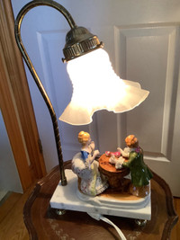 Antique Victorian Meissen Style Porcelain Lamp on a Marble Base