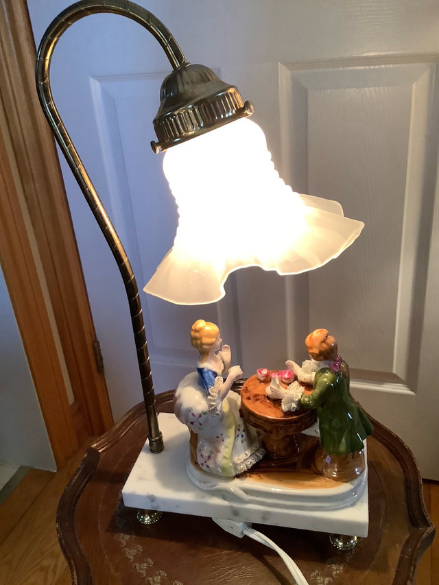 Antique Victorian Meissen Style Porcelain Lamp on a Marble Base in Indoor Lighting & Fans in Belleville