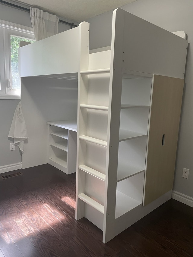 IKEA SMASTAD Loft bed frame, desk, storage closet and mattress Beds
