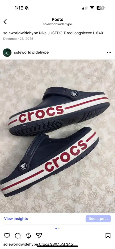 Crocs 9W/7.5M $45, View more