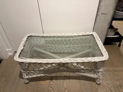 White Wicker Coffee Table with Glass Top, View more