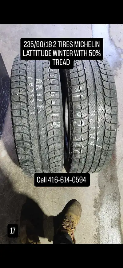$50 each I am selling a pair of used Michelin Latitude Winter tires, sized at 235/60/18, with approx...