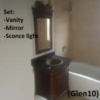 Vanity - Wood, Granit, Solid Brass Sink, Faucet, Mirror, Sconce