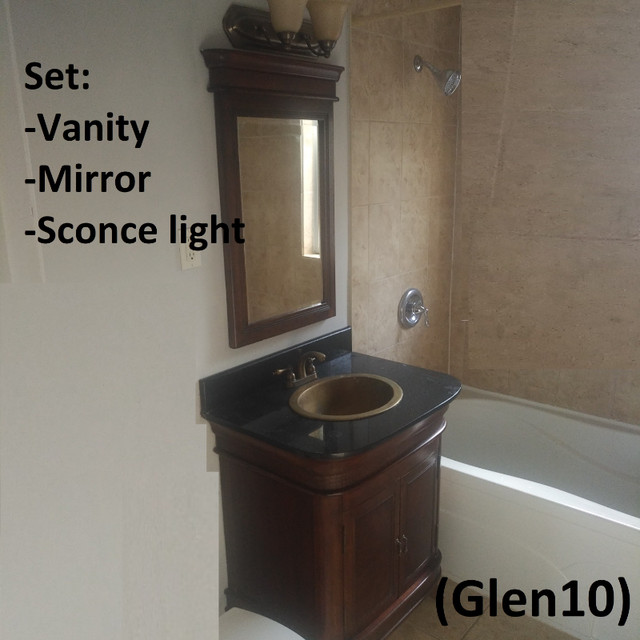 Vanity - Wood, Granit, Solid Brass Sink, Faucet, Mirror, Sconce in Home Décor & Accents in Markham / York Region