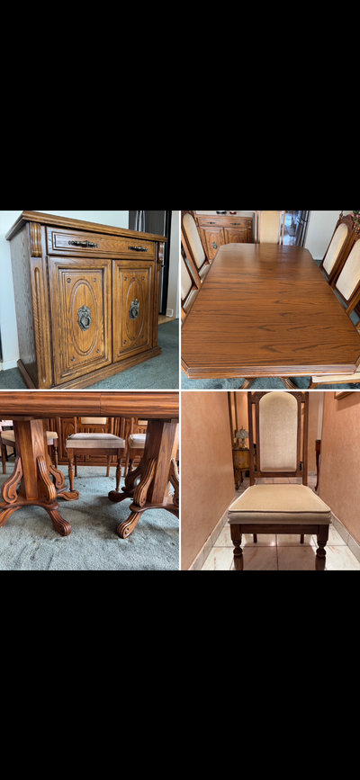 Solid Wood Dining Room Set-Table & 8Chairs & Matching Credenza, View more