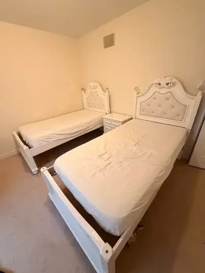 2 Twin Bed Frames + 2 Mattresses – Good Condition , View more