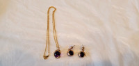 Necklace Earring Dolphin Set Purple Gold color