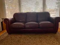Leather couch with 2 matching arm chairs