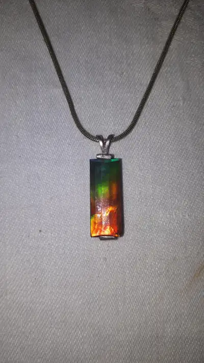 Sterling Necklace With Ammolite Pendant, View more