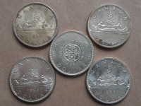 Canada silver dollars 1962 to 1966 lot of 5 , Elizabeth II