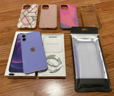 iPhone 12 64GB Purple, Unlocked, 5 Cases, View more