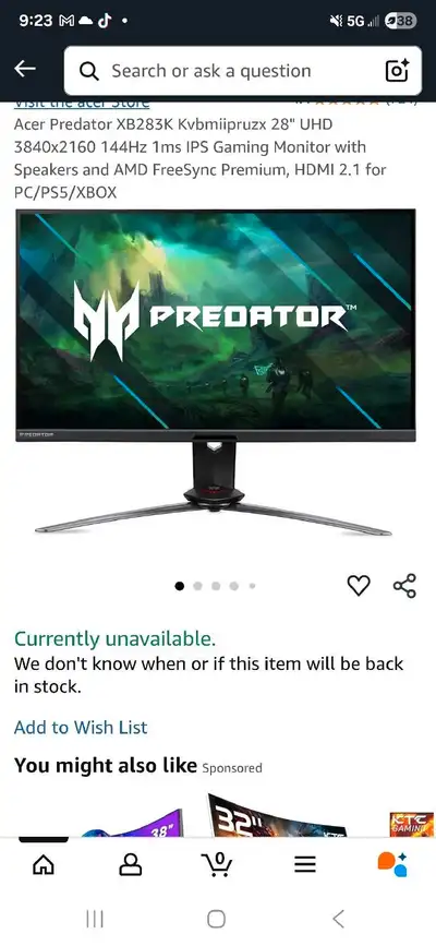 Acer 4k gaming monitor 28", View more