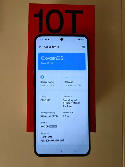 Hi, selling my oneplus 10t 5G, 8gb ram and 128gb storage. Always used with case and protection on th...