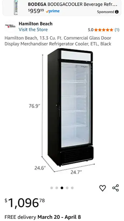 Hamilton Beach 13.3 cu.ft Black Commercial Beverage Cooler, View more