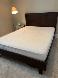 Queen bed and mattress - wood made in Canada